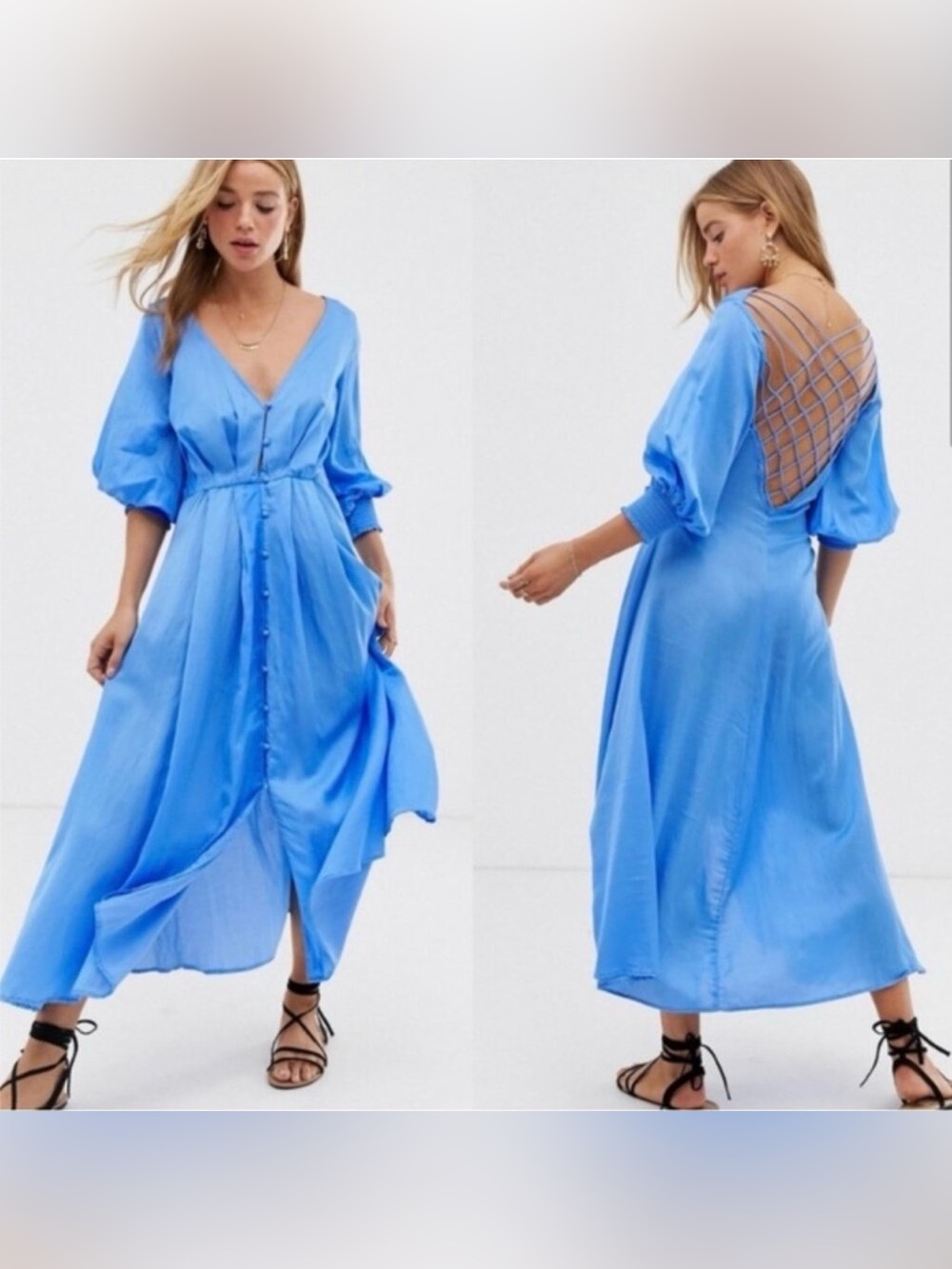 Elegant Blue Long Sleeve Dress